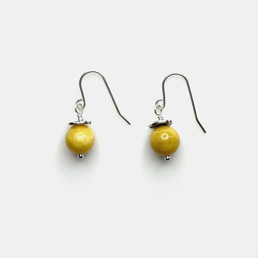 1-Stone Dangle Earrings, Golden Jade, Sterling