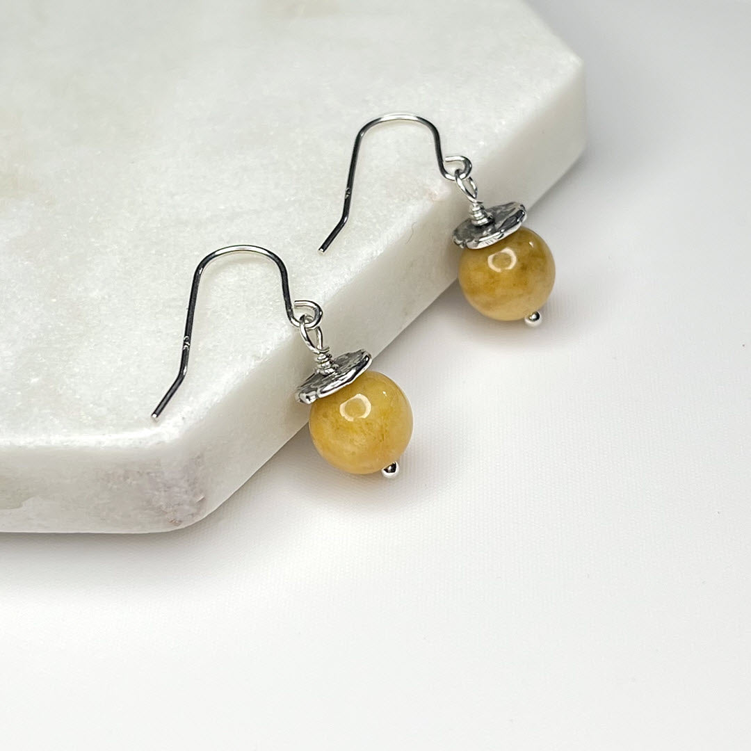 1-Stone Dangle Earrings, Golden Jade, Sterling