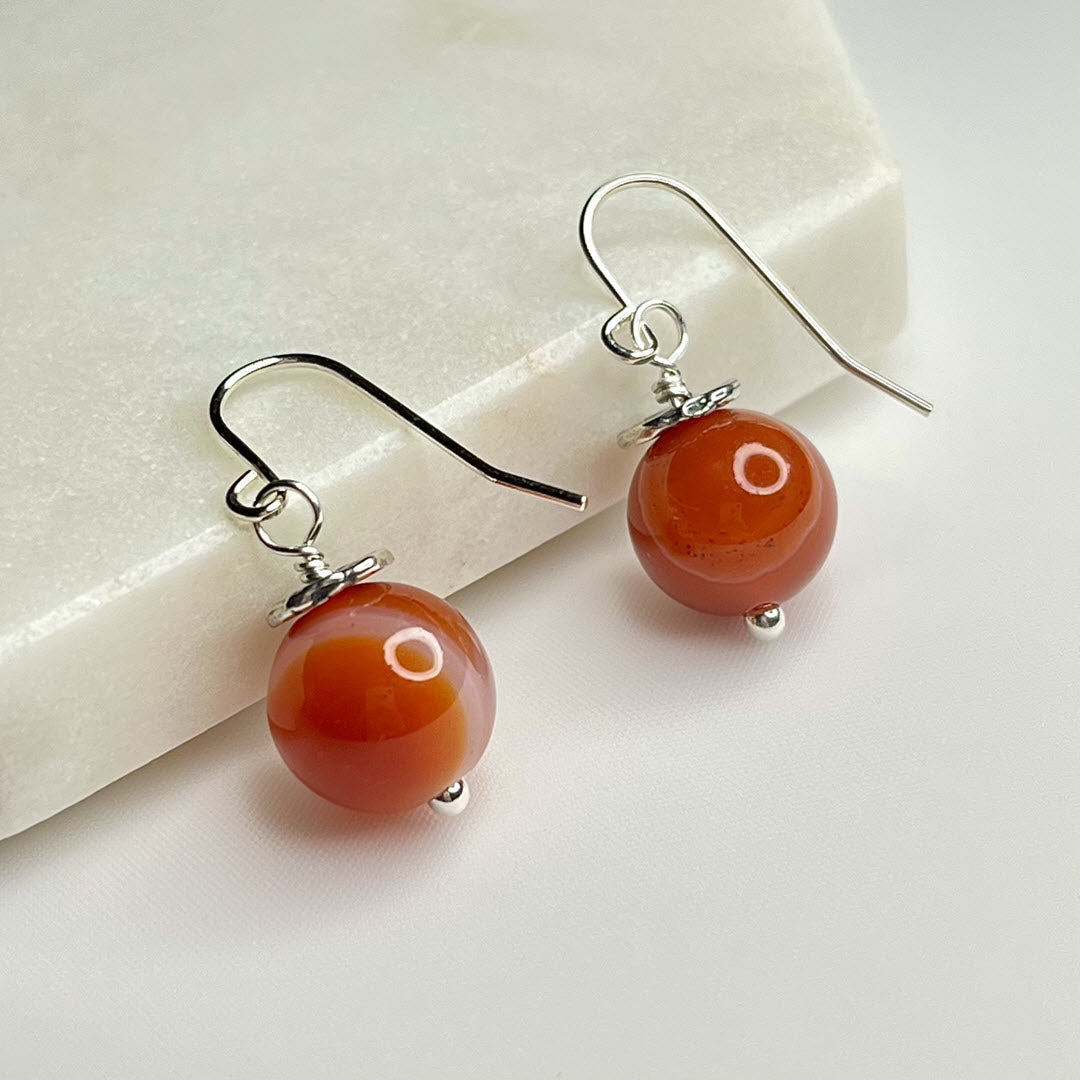 1-Stone Dangle Earrings, Carnelian, Sterling