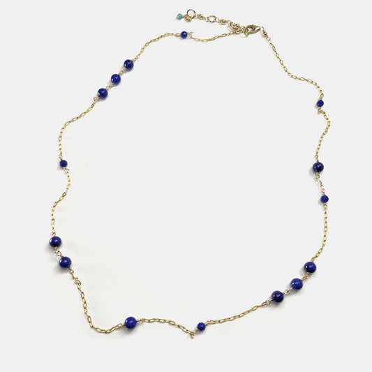 Lapis Asymmetrical Station Necklace, 14K Gold Fill
