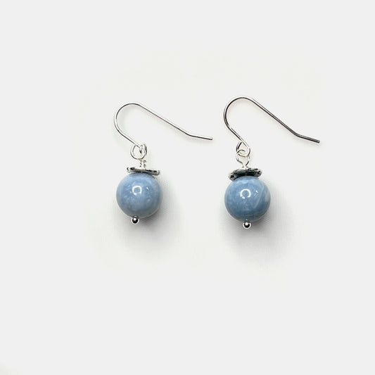 1-Stone Dangle Earrings, Blue Opal, Sterling
