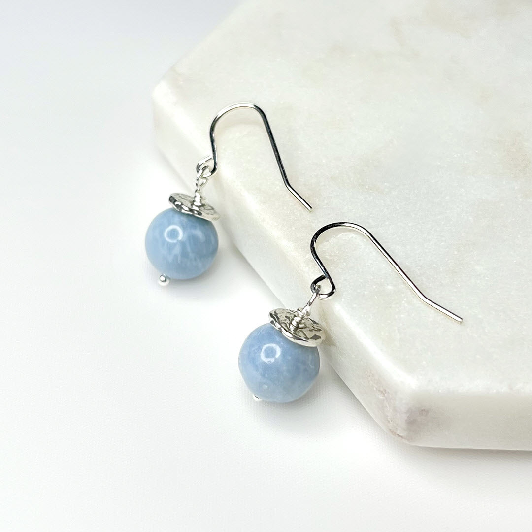 1-Stone Dangle Earrings, Blue Opal, Sterling