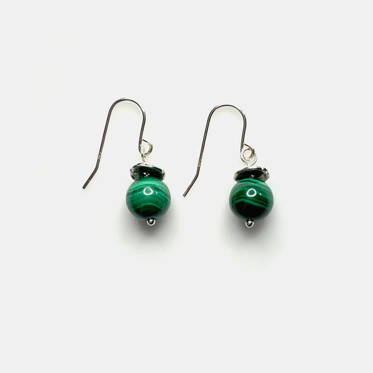 1-Stone Dangle Earrings, Malachite, Sterling