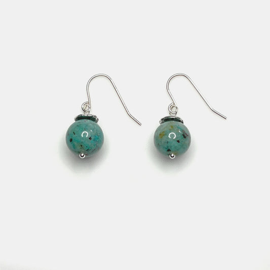 1-Stone Dangle Earrings, Chrysocolla with Cuprite, Sterling