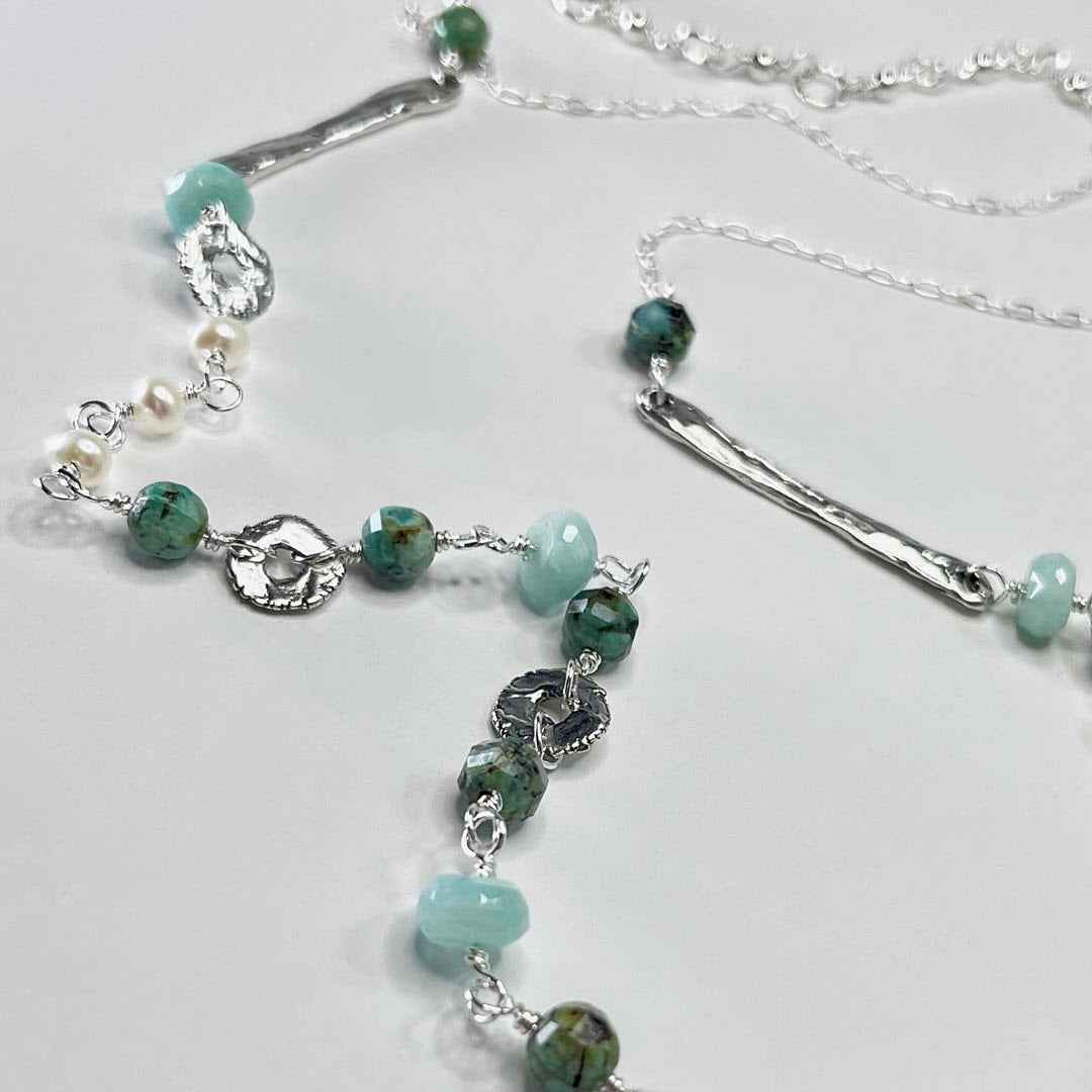 “Sticks and Stones” Necklace, African Turquoise, Sterling