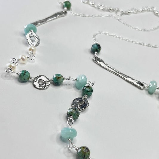 “Sticks and Stones” Necklace, African Turquoise, Sterling