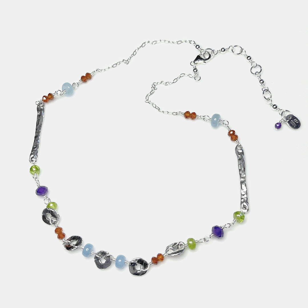 Multicolor Multi-Gemstone “Sticks and Stones” Necklace, Sterling