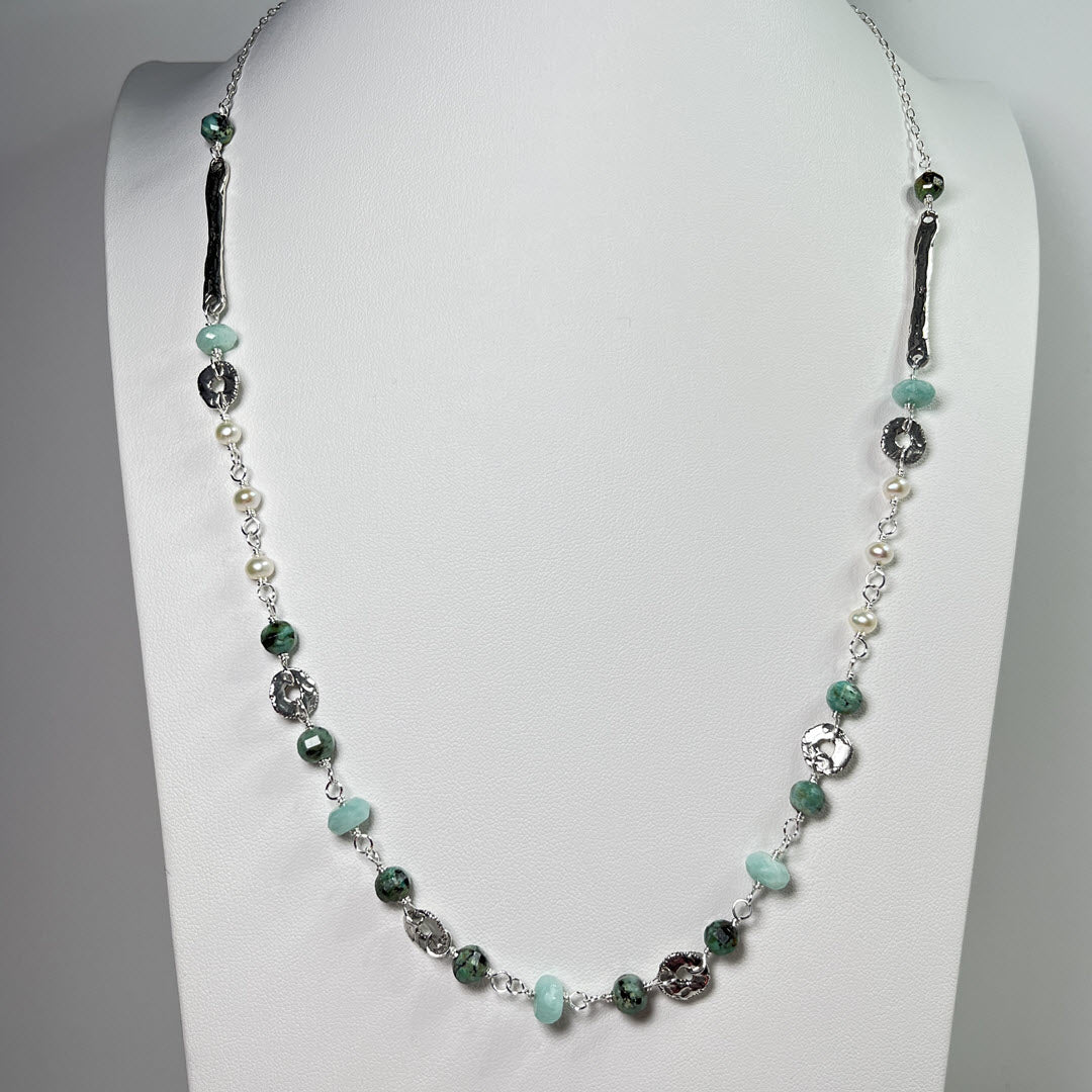 “Sticks and Stones” Necklace, African Turquoise, Sterling