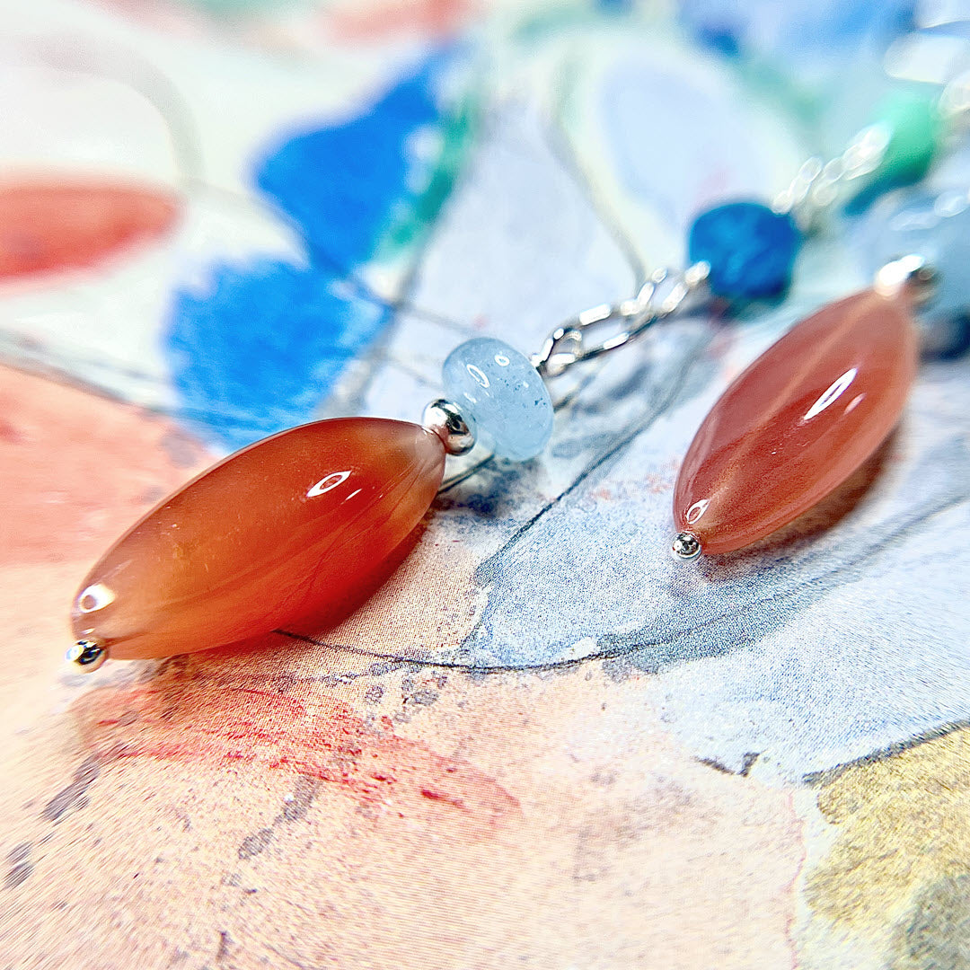 Chrysoprase, Apatite, Aquamarine and Botswana Marquise Dangle Earrings, Sterling