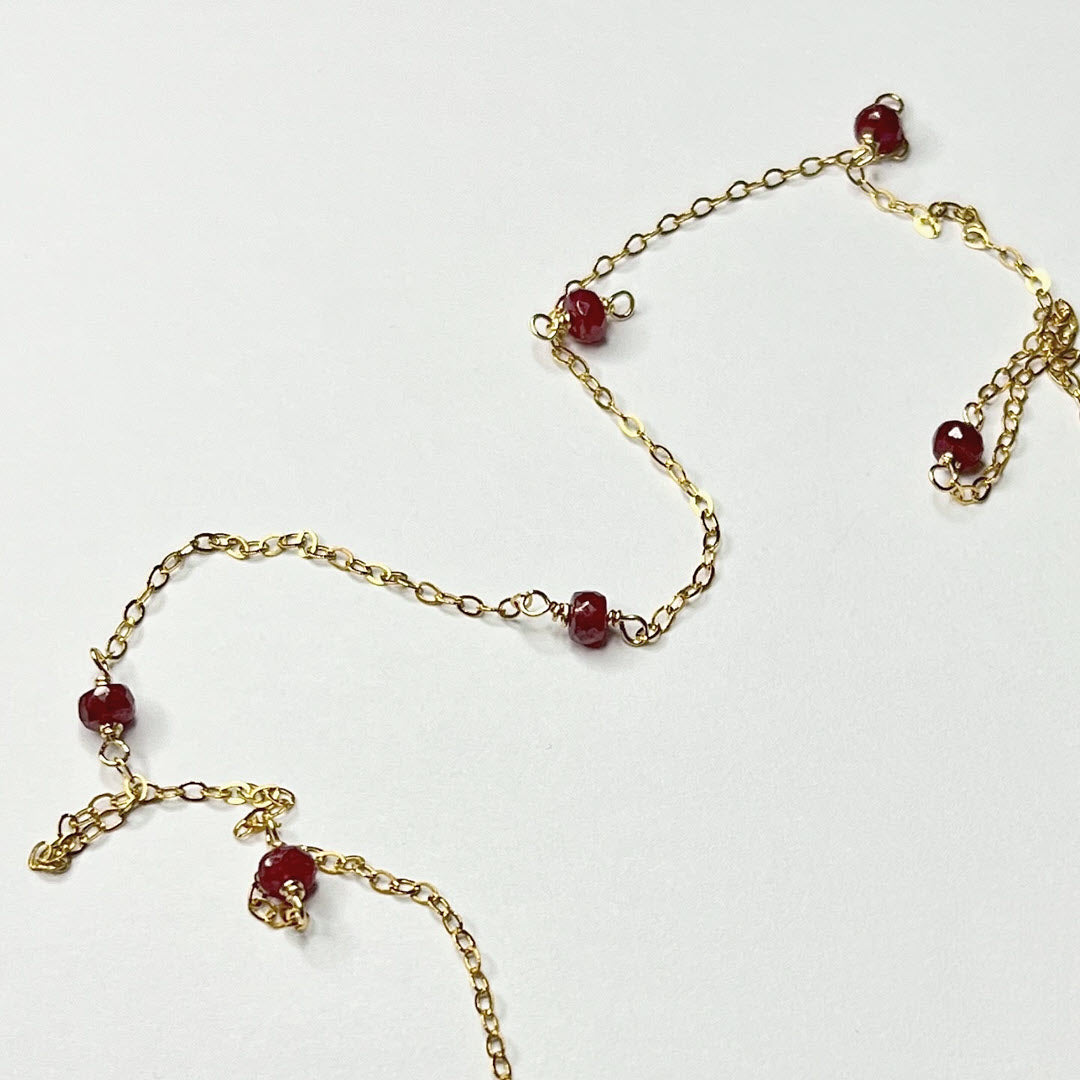 Ruby 9-Stone Station Necklace, 14K Gold Fill