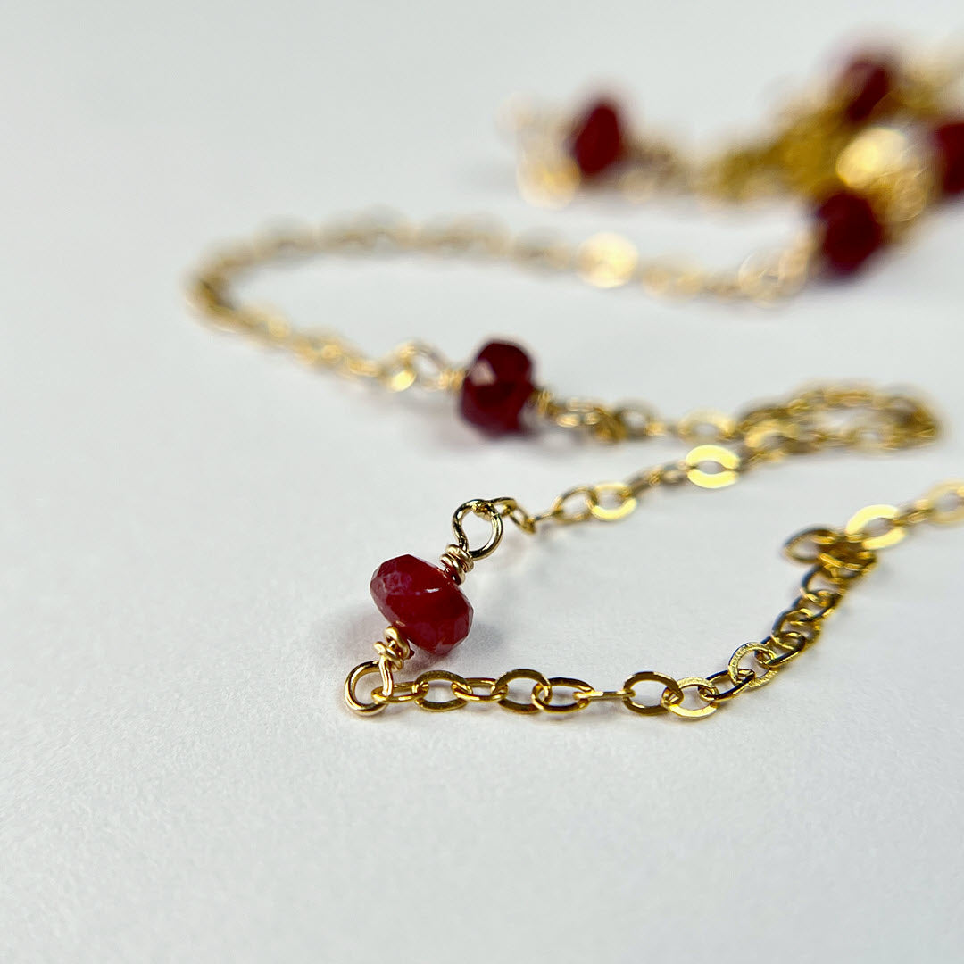 Ruby 9-Stone Station Necklace, 14K Gold Fill
