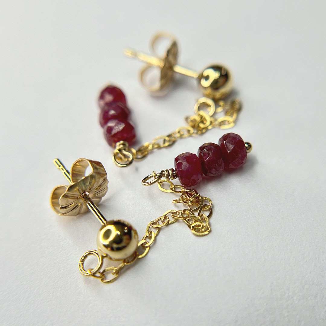 Ruby Trio Fine Chain Dangle Earrings, 14K Gold Fill
