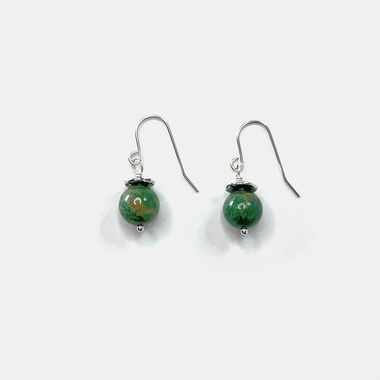 1-Stone Dangle Earrings, African Jade, Sterling
