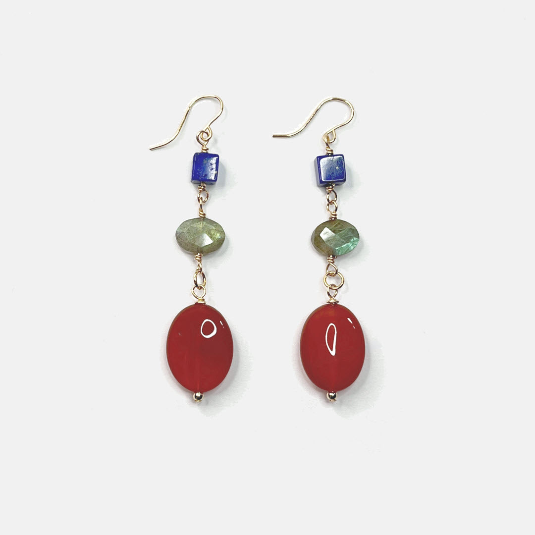 Lapis, Labradorite and Carnelian Mixed-Shape Dangle Earrings, 14K Gold Fill