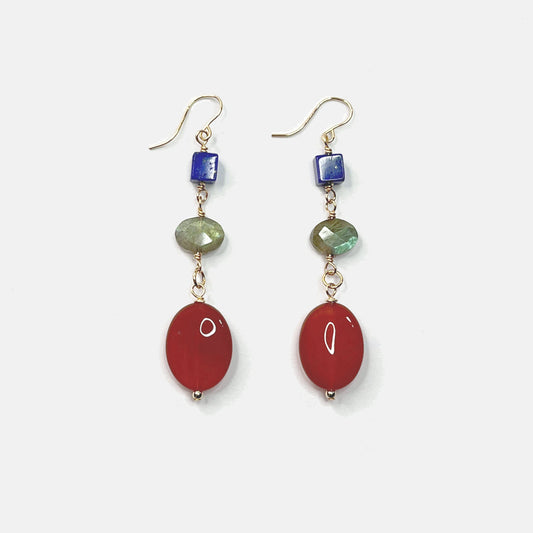 Lapis, Labradorite and Carnelian Mixed-Shape Dangle Earrings, 14K Gold Fill