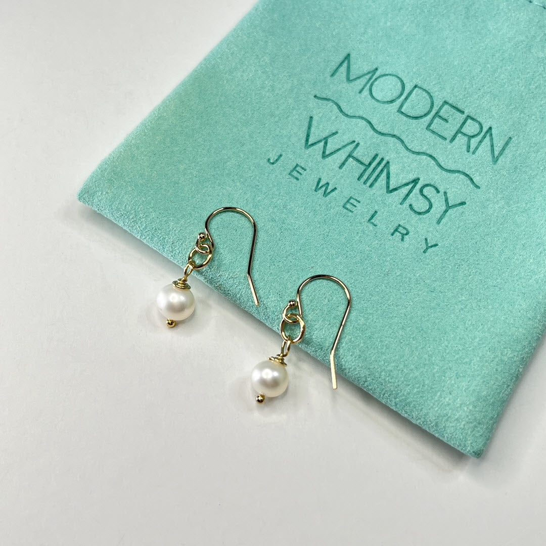 1-Stone Dangle Earrings, Freshwater Pearls, 14K Gold Fill