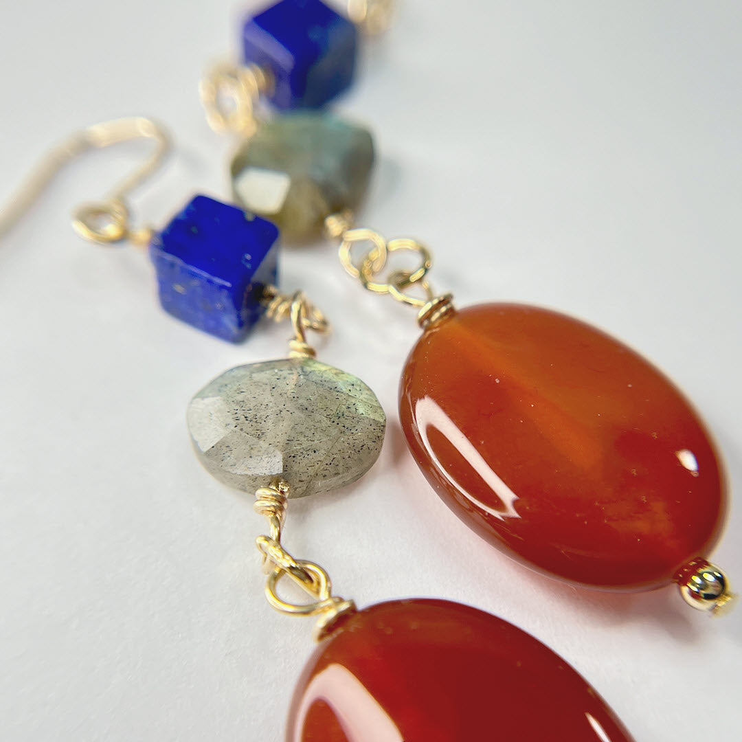 Lapis, Labradorite and Carnelian Mixed-Shape Dangle Earrings, 14K Gold Fill