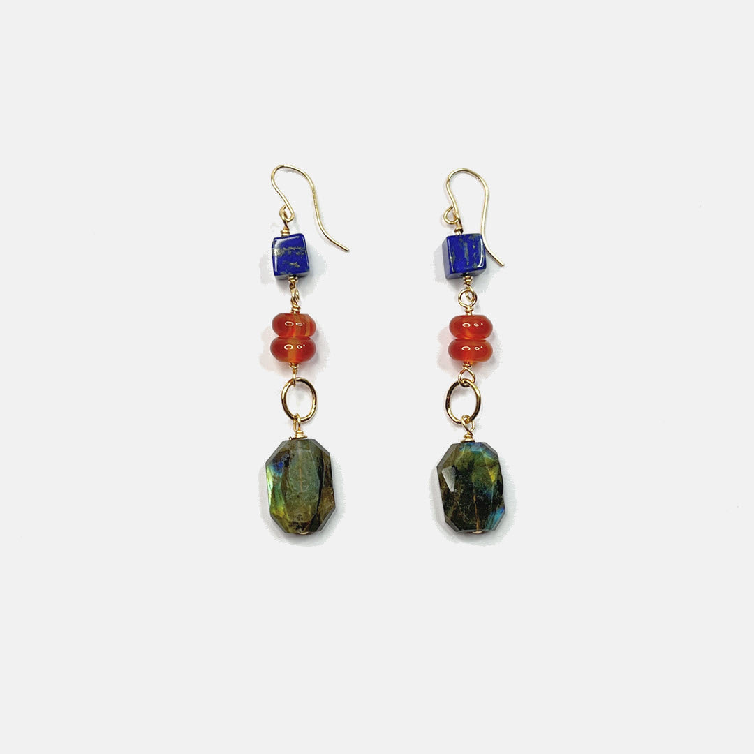 Lapis, Carnelian and Labradorite Slab Dangle Earrings, 14K Gold Fill