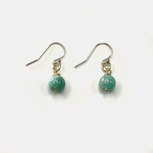 1-Stone Dangle Earrings, Amazonite, 14K Gold Fill