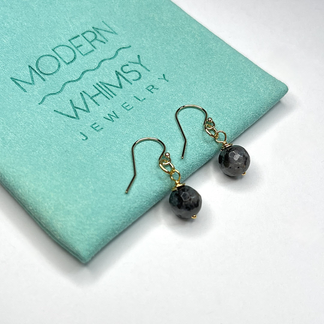 1-Stone Dangle Earrings, Larvikite, 14K Gold Fill