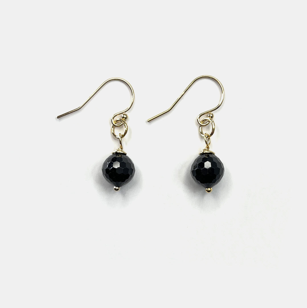 1-Stone Dangle Earrings, Black Tourmaline, 14K Gold Fill
