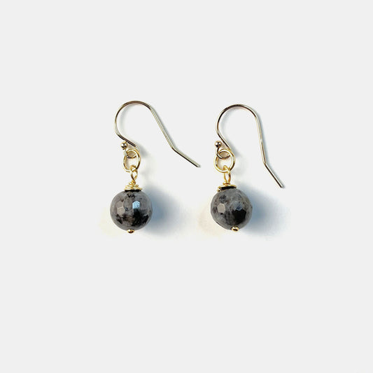 1-Stone Dangle Earrings, Larvikite, 14K Gold Fill