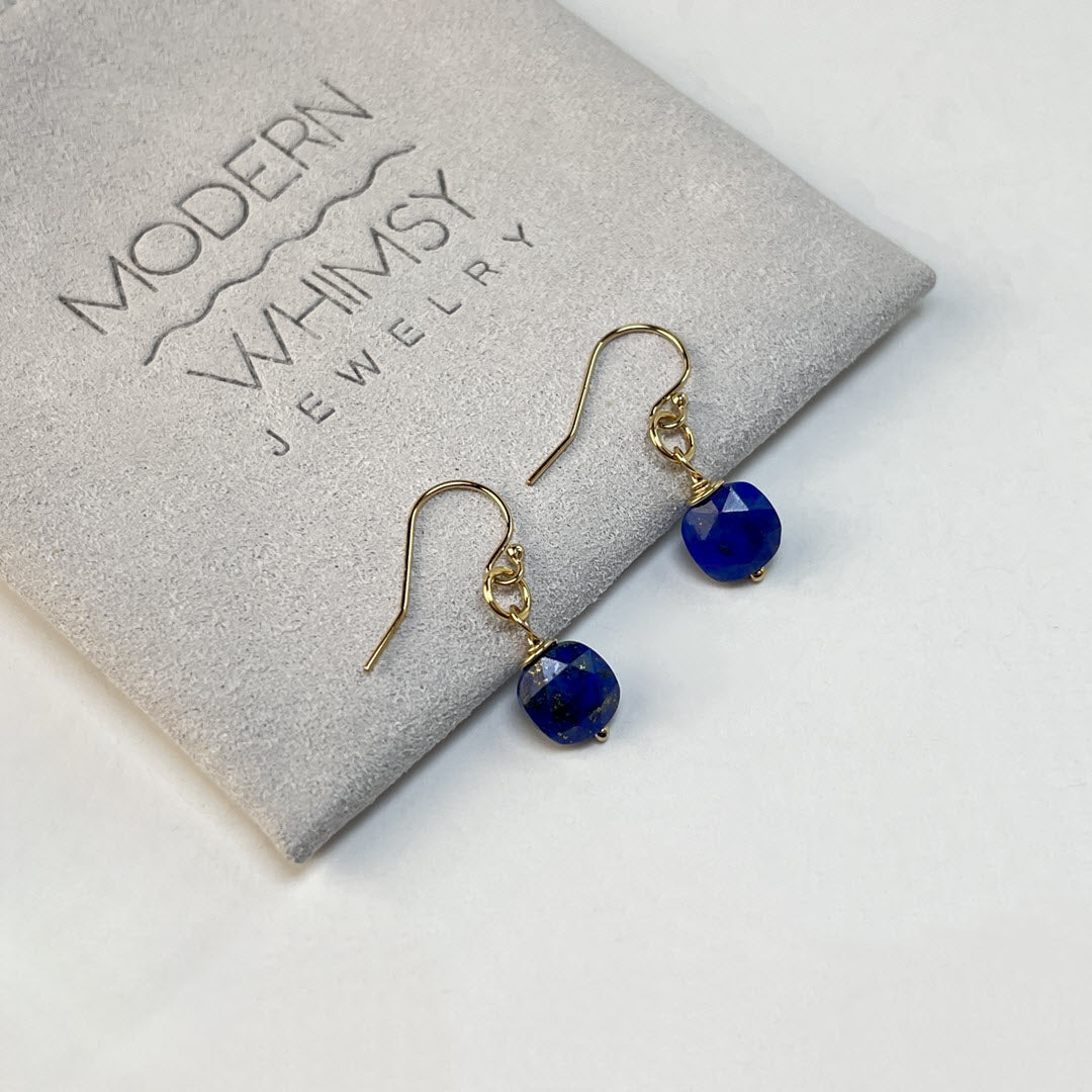 1-Stone Dangle Earrings, Lapis, 14K Gold Fill