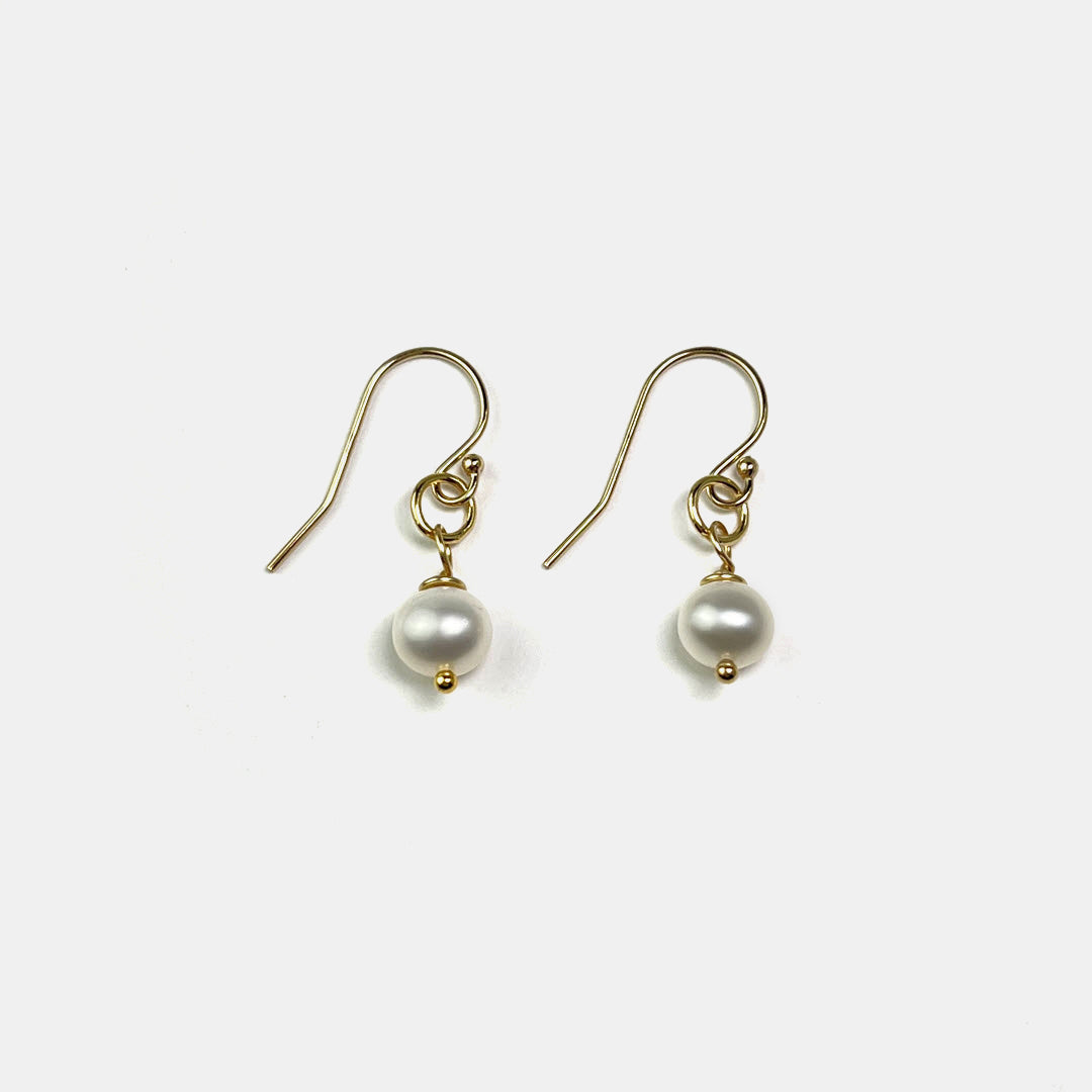 1-Stone Dangle Earrings, Freshwater Pearls, 14K Gold Fill