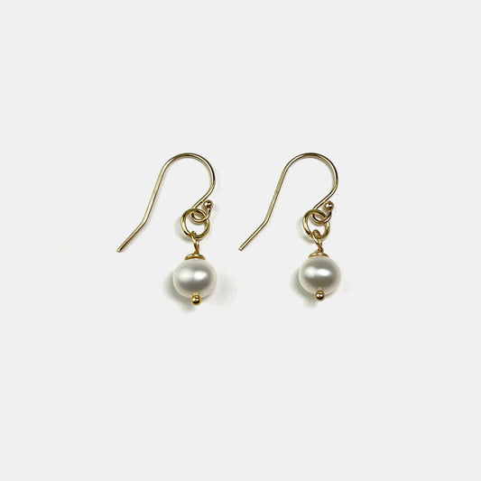 1-Stone Dangle Earrings, Freshwater Pearls, 14K Gold Fill
