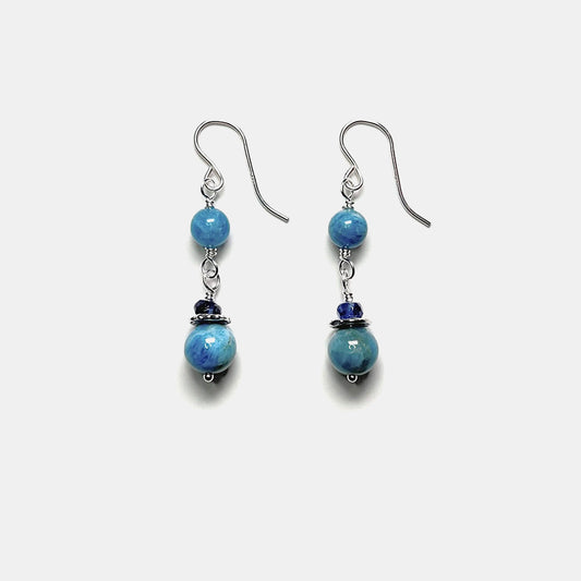 Neon Apatite Double Drop Dangle, Sterling