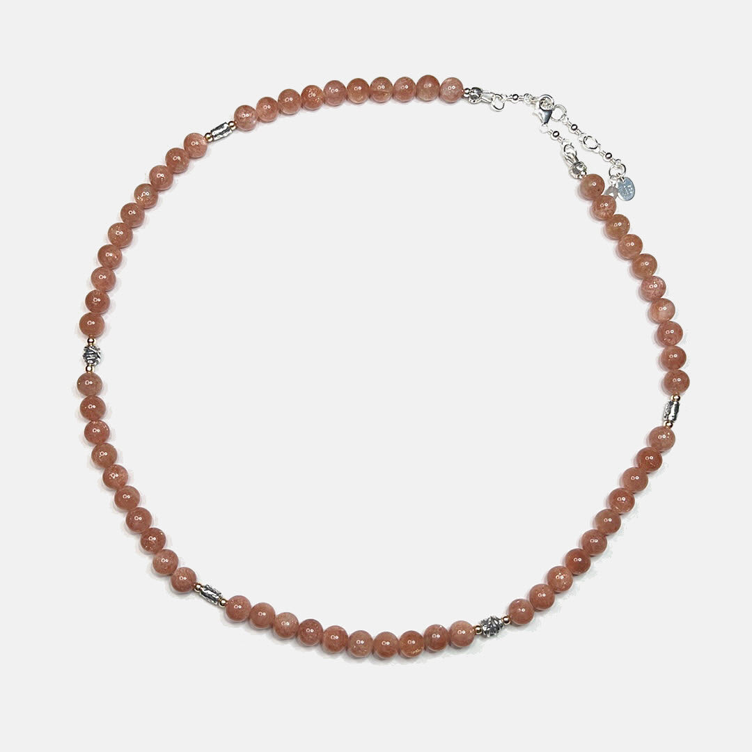 Sunstone 24" Beaded Necklace, Sterling