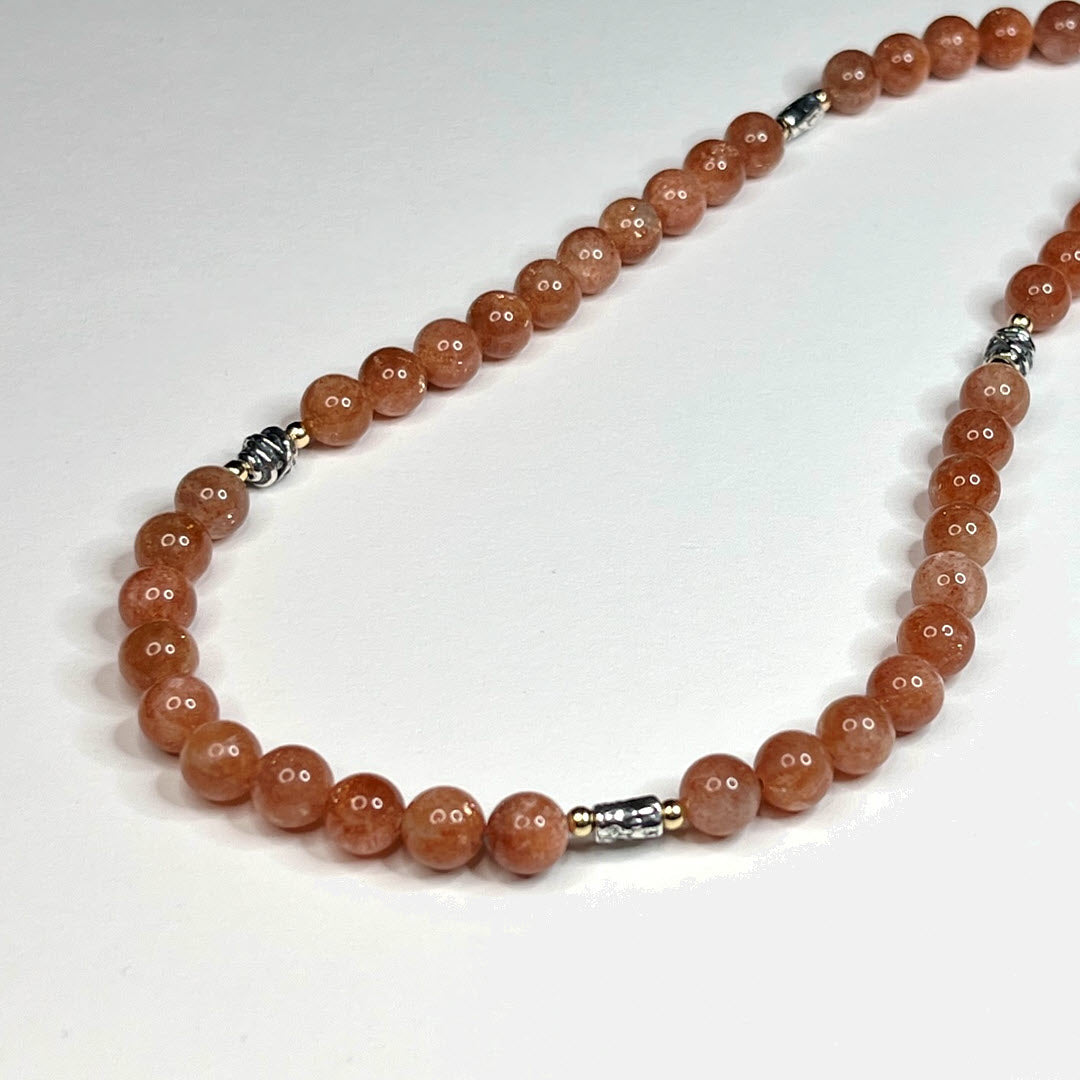 Sunstone 24" Beaded Necklace, Sterling