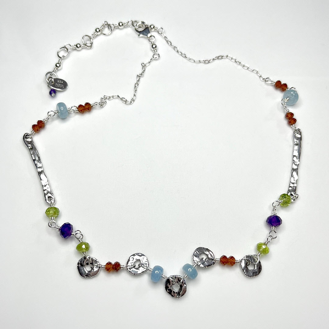 Multicolor Multi-Gemstone “Sticks and Stones” Necklace, Sterling