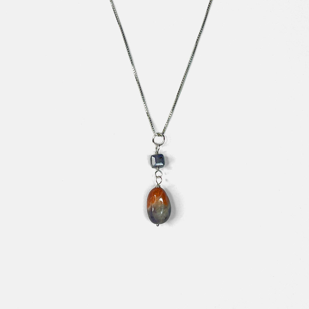 Iolite Cube and Iolite-Sunstone Pendant, Sterling