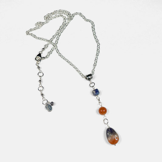 Iolite and Sunstone Triple Drop Pendant Necklace, Sterling Cable Chain