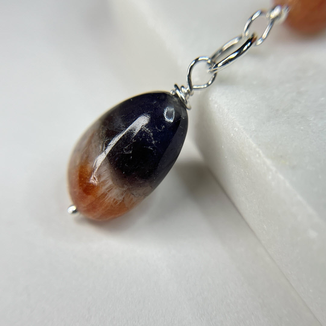 Iolite and Sunstone Triple Drop Pendant Necklace, Sterling Cable Chain