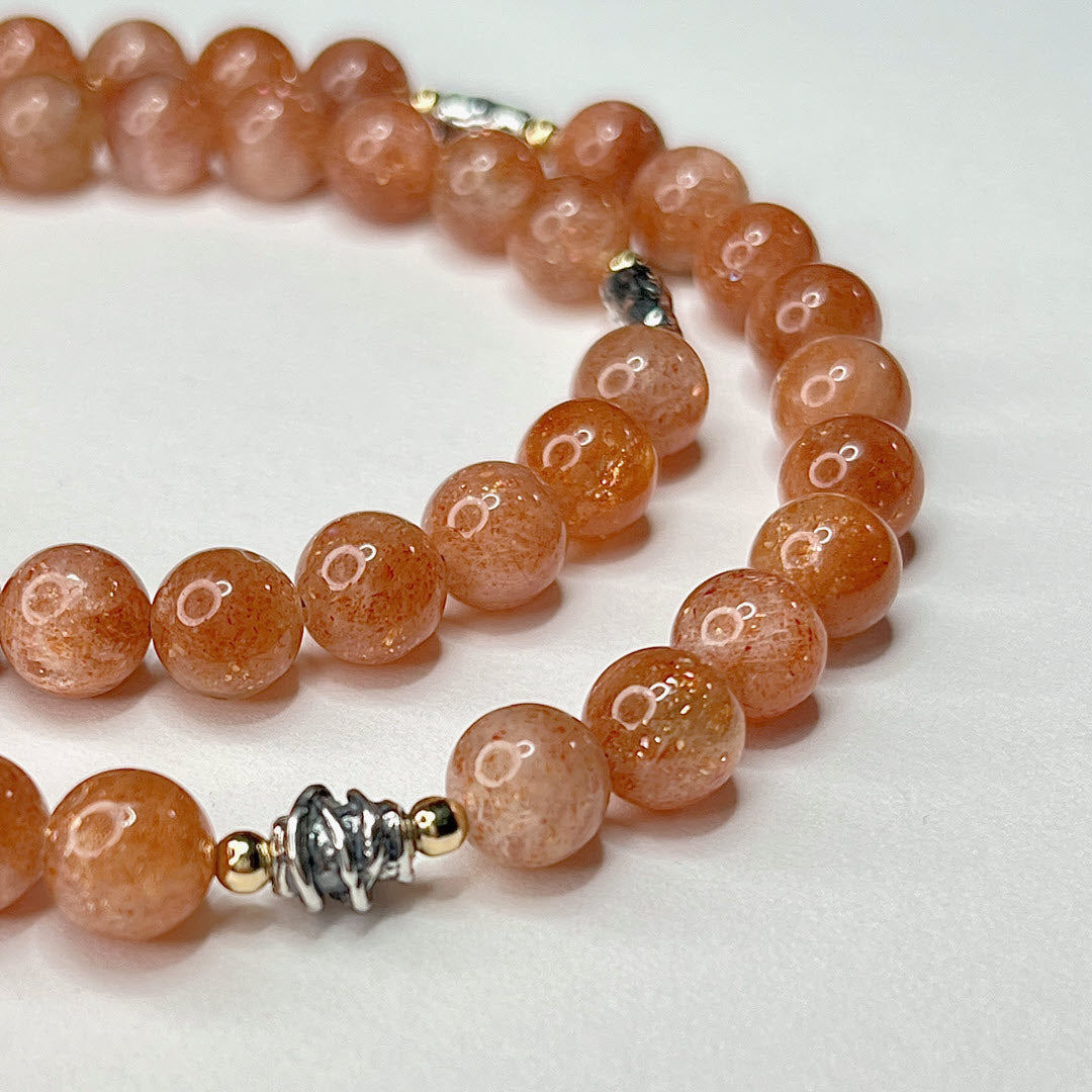 Sunstone 24" Beaded Necklace, Sterling