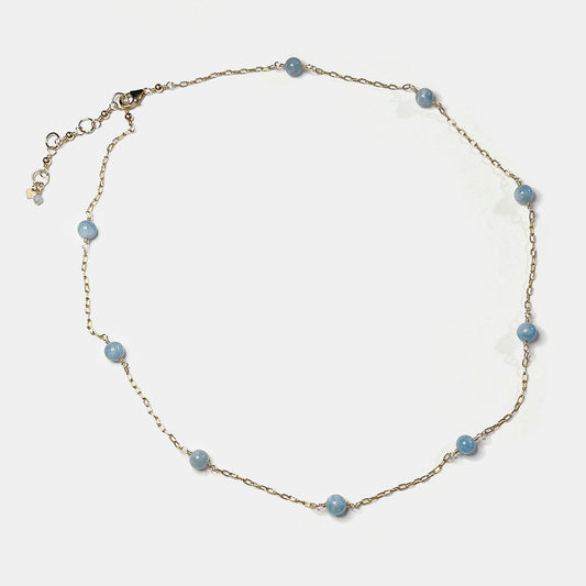 Devil Aquamarine 9-Stone 20” Station Necklace, 14K Gold Fill