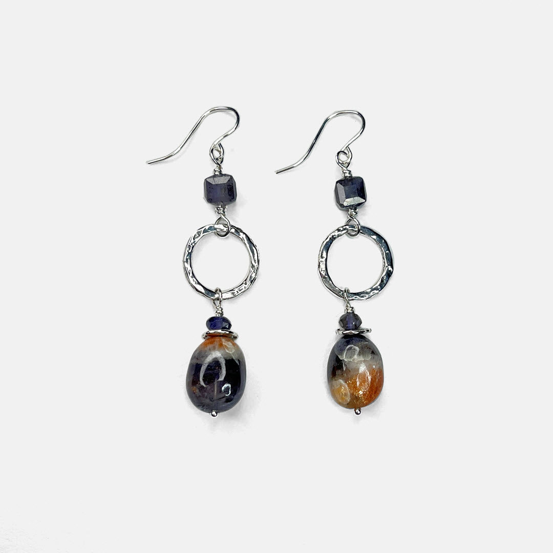 Iolite and Iolite-Sunstone Sterling Circle Dangle Earrings