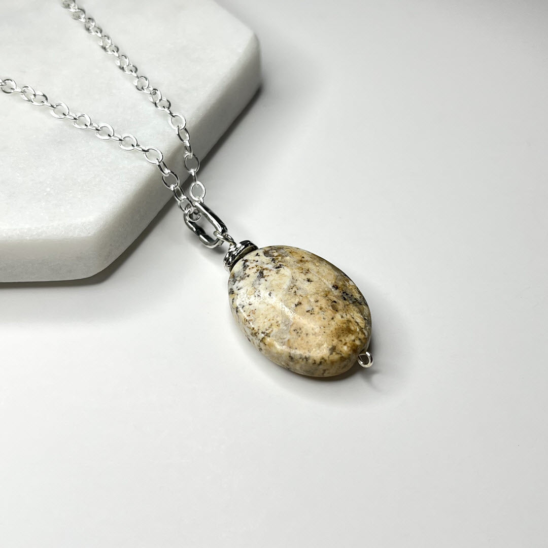 Black Moss Opal Oval Pendant With Sterling Link