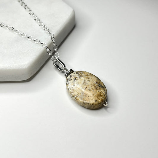 Black Moss Opal Oval Pendant With Sterling Link