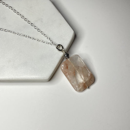 Blood Quartz Rectangle Pendant With Sterling Link