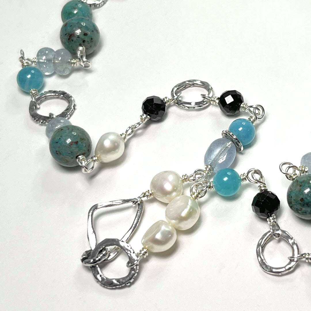 Multi-Gemstone "Matisse Blues" 24" Necklace, Sterling