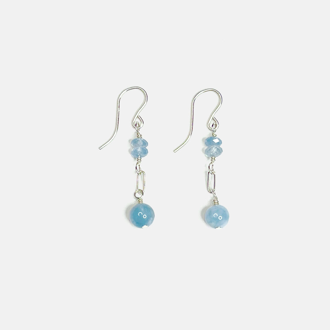 Aquamarine Mixed Shaped Dangle Earring With Paperclip Link, Sterling