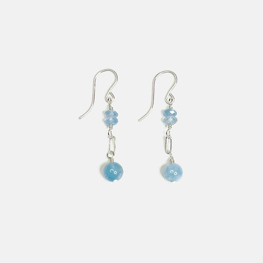 Aquamarine Mixed Shaped Dangle Earring With Paperclip Link, Sterling
