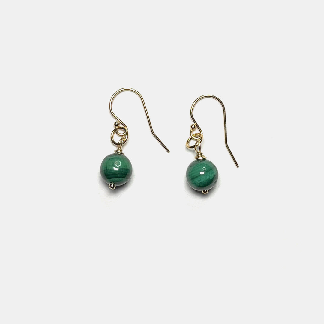 1-Stone Dangle Earrings, Malachite, 14K Gold Fill