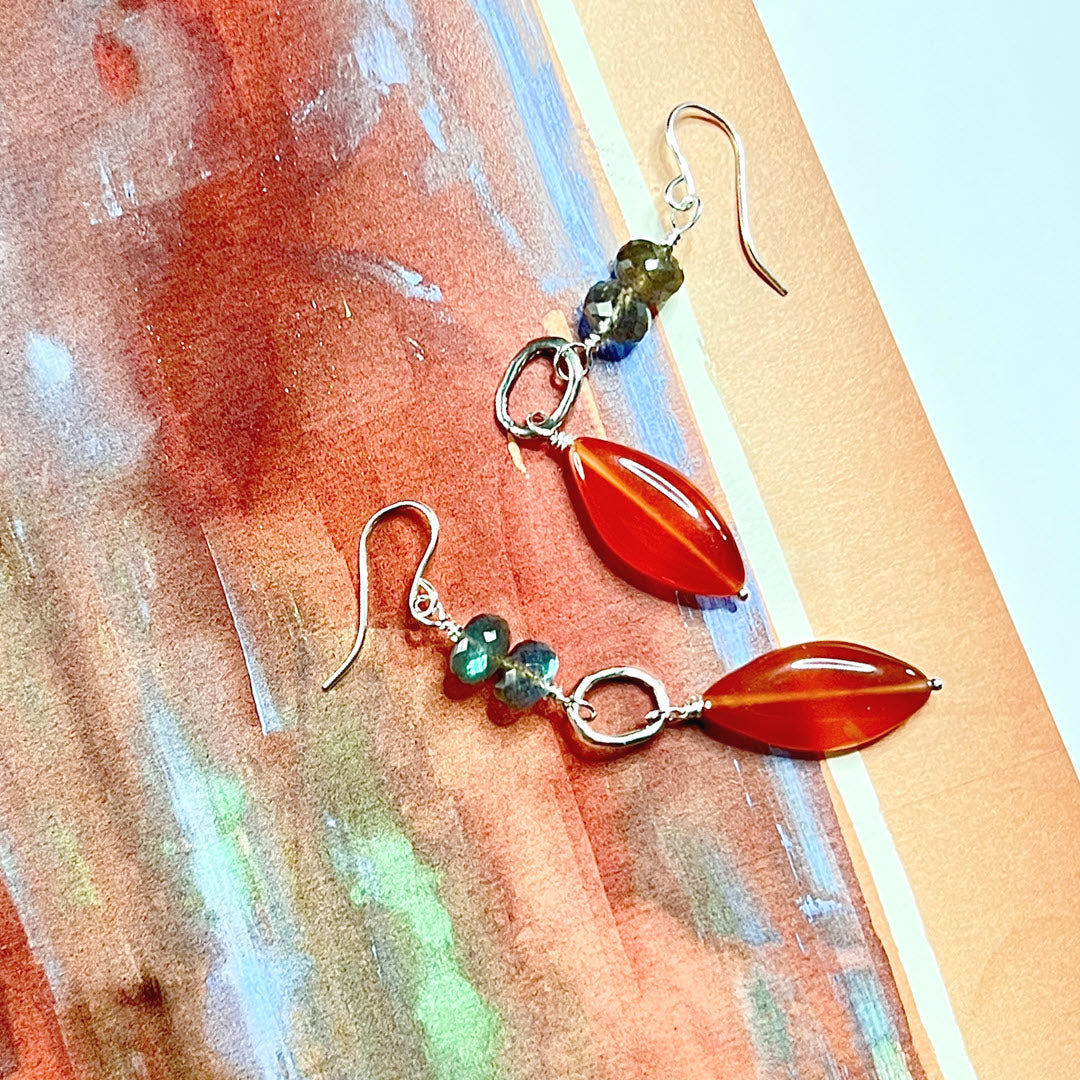 Labradorite Pair and Botswana Agate Dangle Earrings, Sterling