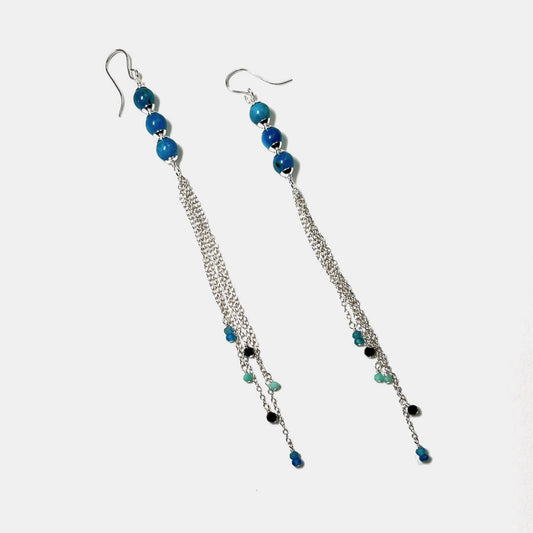 Neon Apatite Long Tassel Party Dangles, Sterling