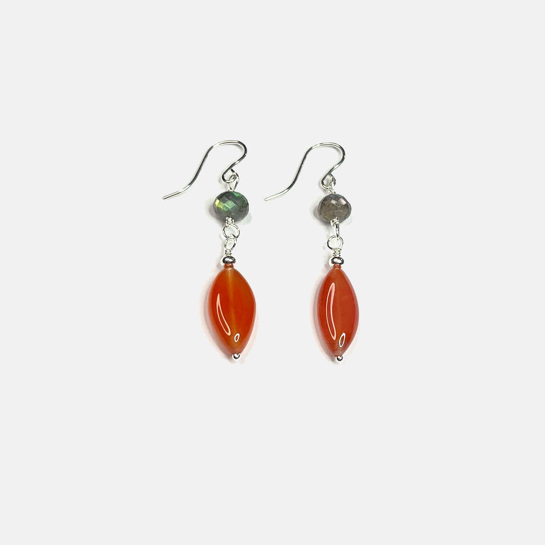 Labradorite and Botswana Agate Dangle Earrings, Sterling