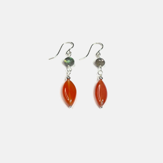 Labradorite and Botswana Agate Dangle Earrings, Sterling